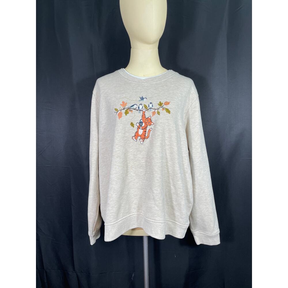 Vintage Fall, Kitty, Cat & Birds Crewneck Sweatshirt Studio Works, X Large